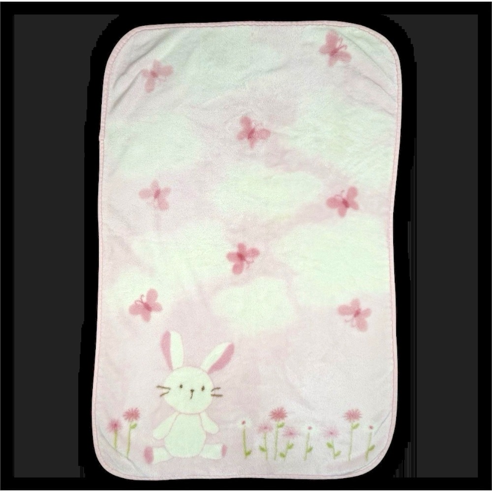 Carter's Pink Bunny Rabbit Flowers Clouds Butterfly Baby Blanket Floral Vtg READ